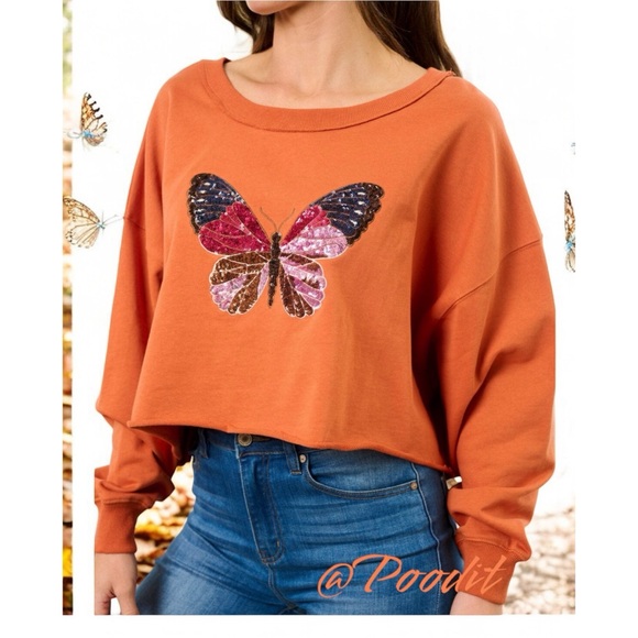 PEACH LOVE CALIFORNIA butterfly CROP top S M L - Picture 4 of 11